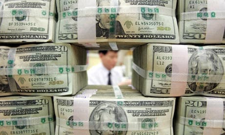 US dollar bills at a bank in Seoul