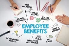 Employee Benefits Concept. The meeting at the white office table.