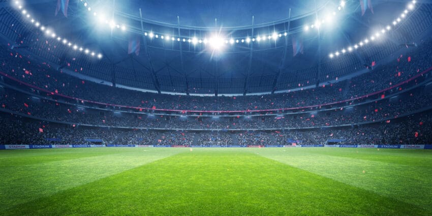 Football,Stadium,At,Night.,An,Imaginary,Stadium,Is,Modelled,And