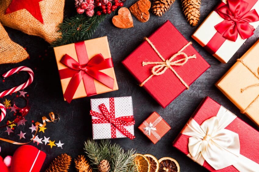Christmas,Presents,On,Dark,Background