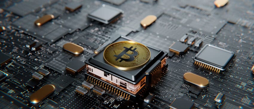 Bitcoin,Over,A,Microprocessor,In,A,Motherboard.,With,Copy,Space