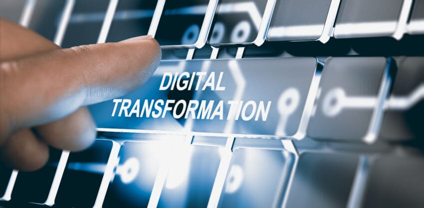 Finger,Pressing,An,Interface,With,The,Text,Digital,Transformation.,Concept